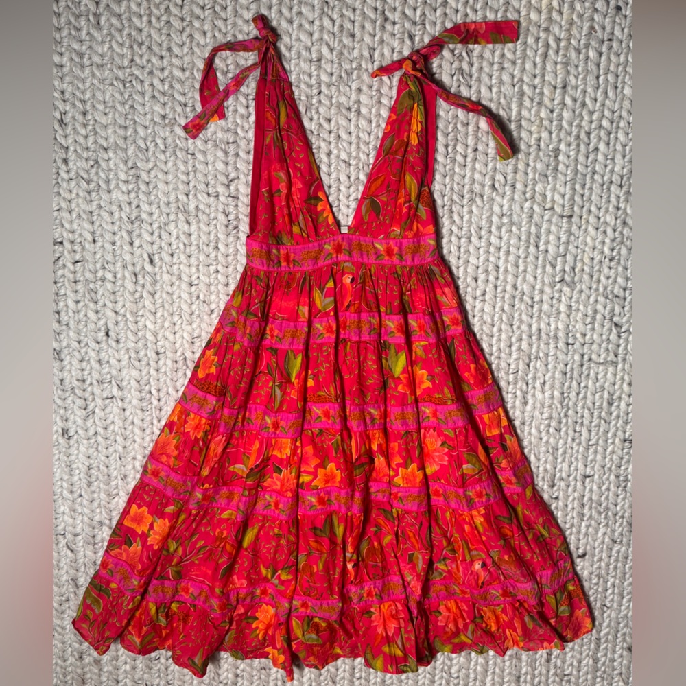 FARM RIO: Floral Red and Pink Midi Dress